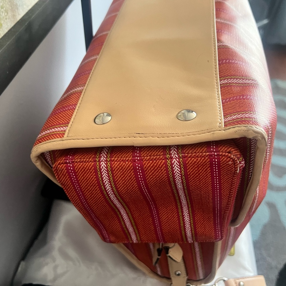 Coach Large Orange Pink White Striped Vinyl and Leather Travel or Diaper Bag - Picture 10 of 10